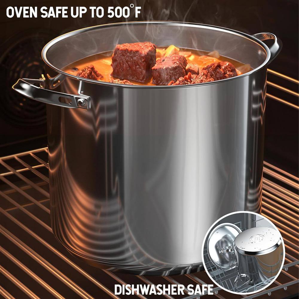 12-Quart Silver Stainless Steel Stockpot with Lid