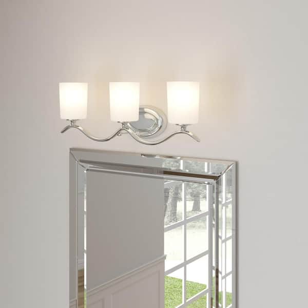 Inspire Collection 3-Light Polished Chrome Etched Glass Traditional Bath Vanity Light
