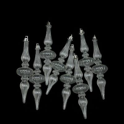 7 in. (180 mm) Clear Transparent Spiral Shatterproof Christmas Finial Ornaments (8-Count)