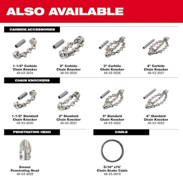 Milwaukee M18 FUEL High Speed Chain Snake for 1-1/2 - 4 Pipes