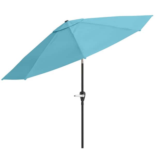 Pure Garden 10 ft. Aluminum Outdoor Patio Umbrella with Auto Tilt, Easy Crank Lift in Blue