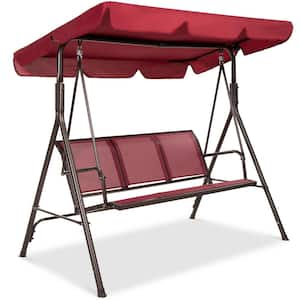 2-Person Steel Adjustable Canopy Porch Swing with Textilene Fabric in Burgundy Red
