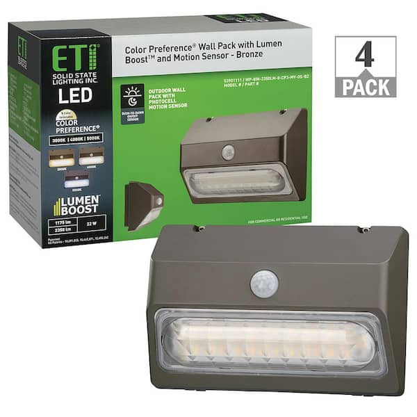ETI LIGHTING 120 Degree 9 in. Motion Sensing Outdoor Dusk to Dawn LED Security Light Wall Pack 2350 Lumen 3000K 4000K 5000K (4-Pack)