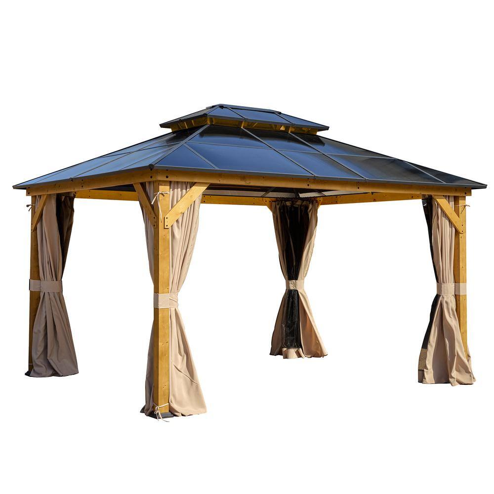 11 ft. x 13 ft. Wood Gazebo with Black Double Polycarbonate Hardtop Roof, Outdoor Gazebo for Garden, Backyard Shade price history on PriceWatchPro