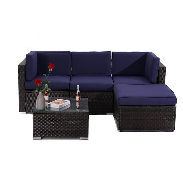 Inner Decor Dawn 5-Piece Wicker Patio Conversation Sectional Seating ...