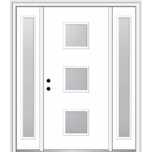 Aveline 60 in. x 80 in. Right-Hand Inswing 3-Lite Frosted Glass Primed Fiberglass Prehung Front Door on 4-9/16 in. Frame