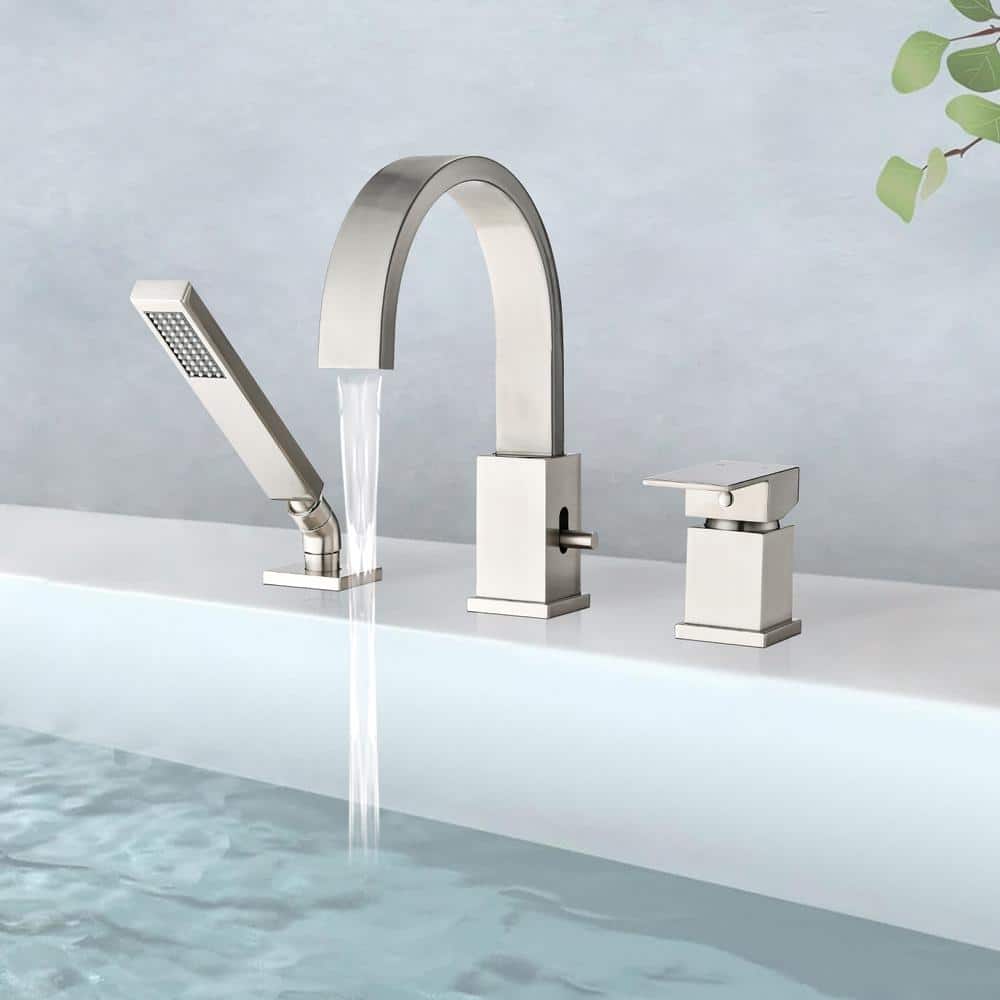 Single-Handle Freestanding Tub Faucet Deck Mount Waterfall Faucet with Hand