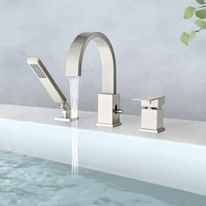 Single-Handle Freestanding Tub Faucet Deck Mount Waterfall Faucet with Hand Shower Stainless Steel in Brushed Nickel