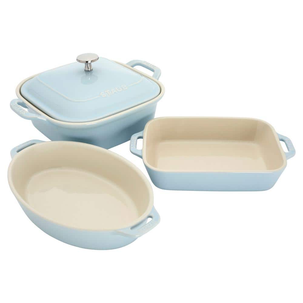 Staub Light Blue Ceramic 4-Piece Baking Dish Set with Lid