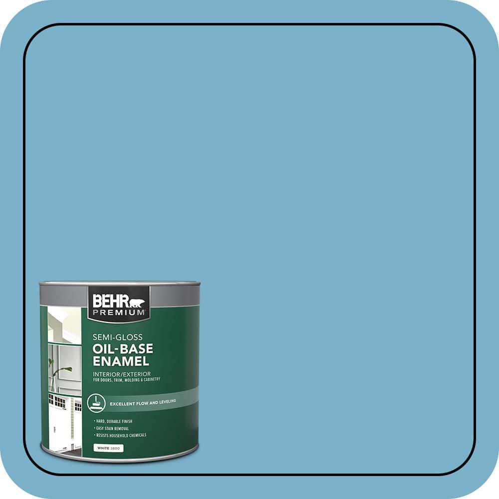 BEHR 1 qt. #M490-4 Frisky Blue Oil-Base Semi-Gloss Enamel Interior ...