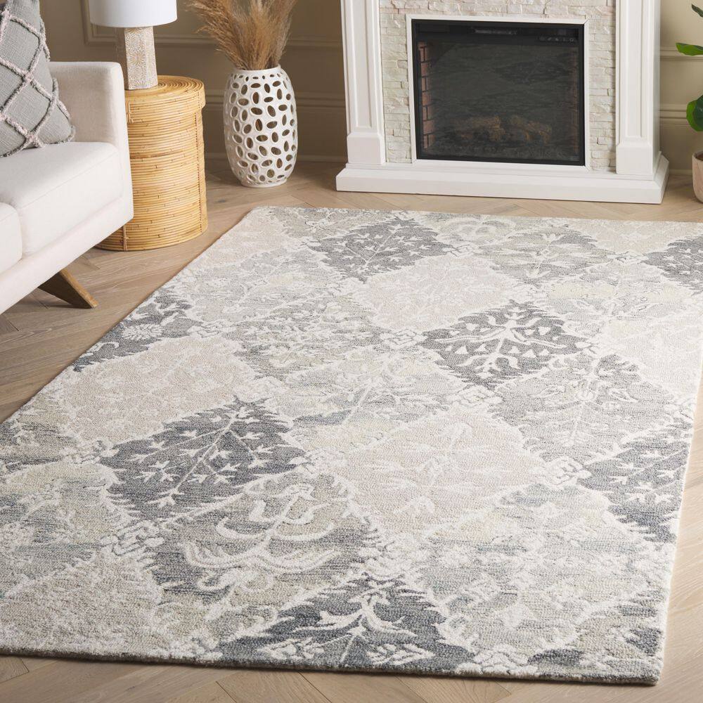 Ebony 6 ft. x 6 ft. Square Gray/Ivory Traditional Damask Diamond Area Rug price history on PriceWatchPro