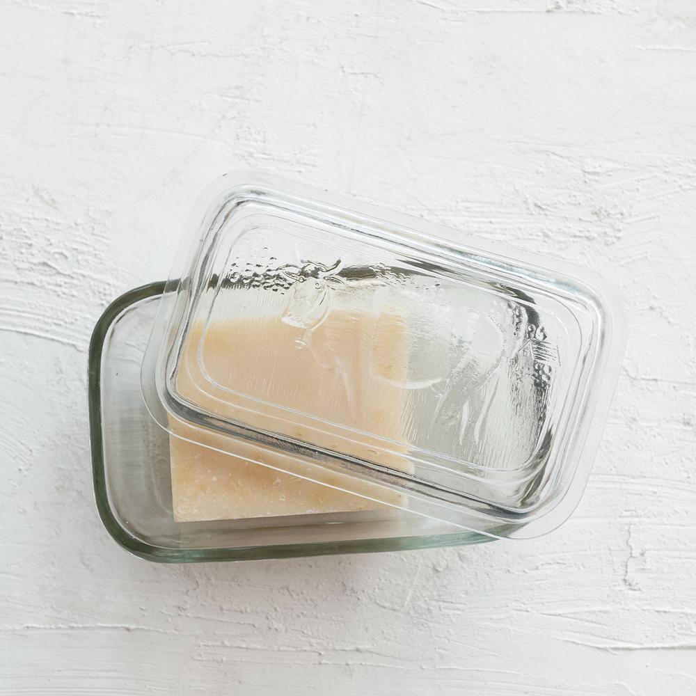 Vintage Clear Embossed Glass Rectangular Butter Dish