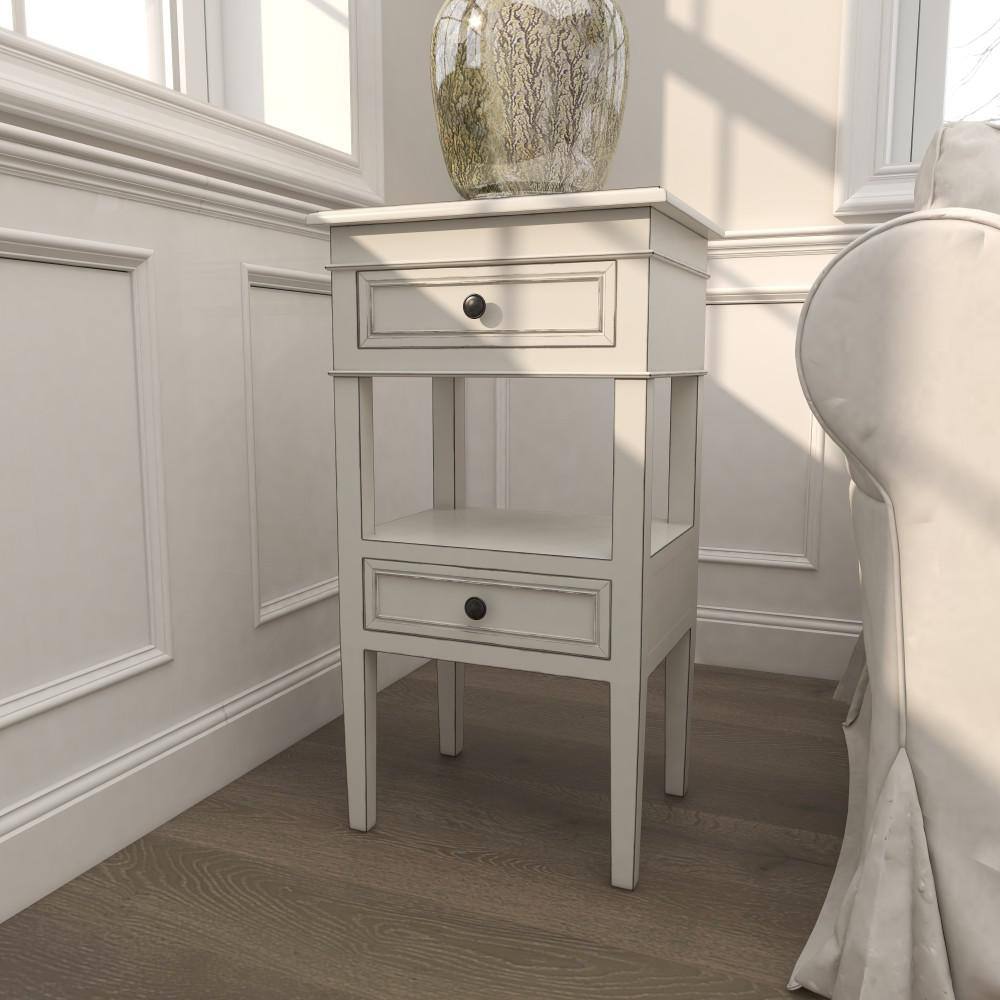White Pine Traditional Side Table with Drawers and Shelf