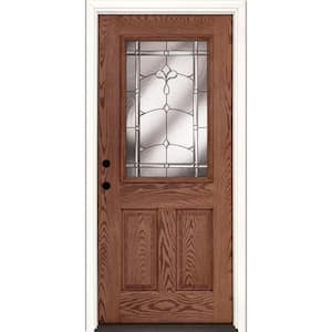 37.5 in. x 81.625 in. Carmel Patina 1/2 Lite Stained Medium Oak Right-Hand Inswing Fiberglass Prehung Front Door