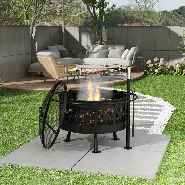30" Round Wood Burning Fire Pit Cover for Outdoor Garden Patio BBQ Grill Stove 