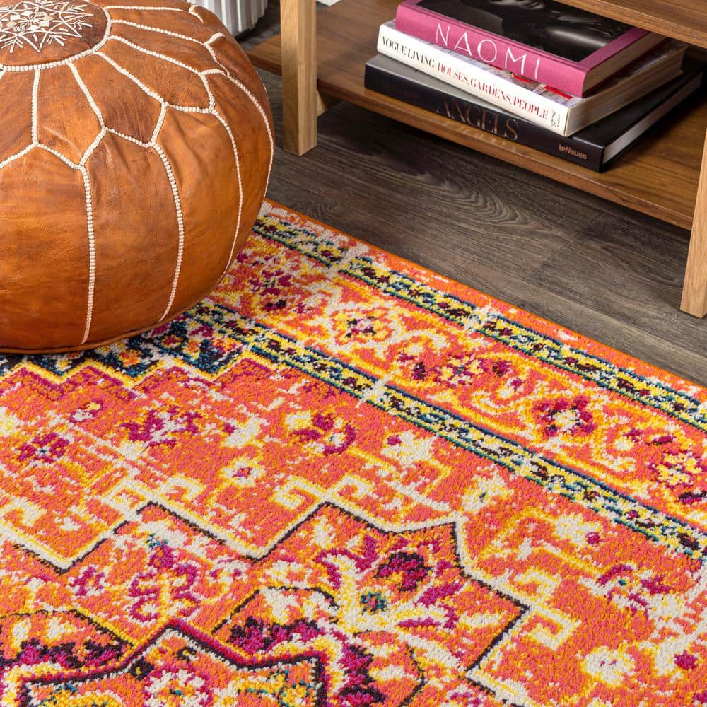 Brooklyn Orange and Blue Synthetic Medallion 8' x 10' Area Rug