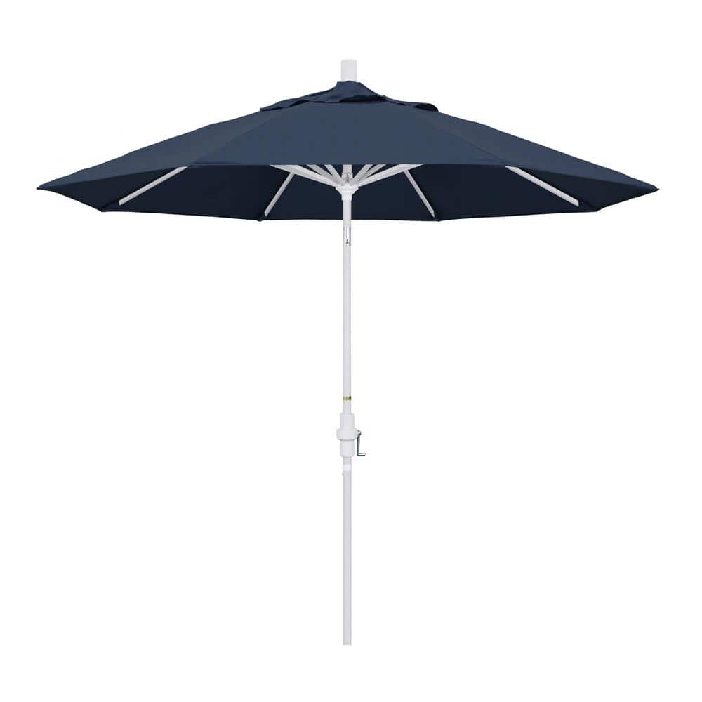 9 ft. Matted White Aluminum Market Patio Umbrella with Collar Tilt Crank Lift in Spectrum Indigo Sunbrella price history on PriceWatchPro