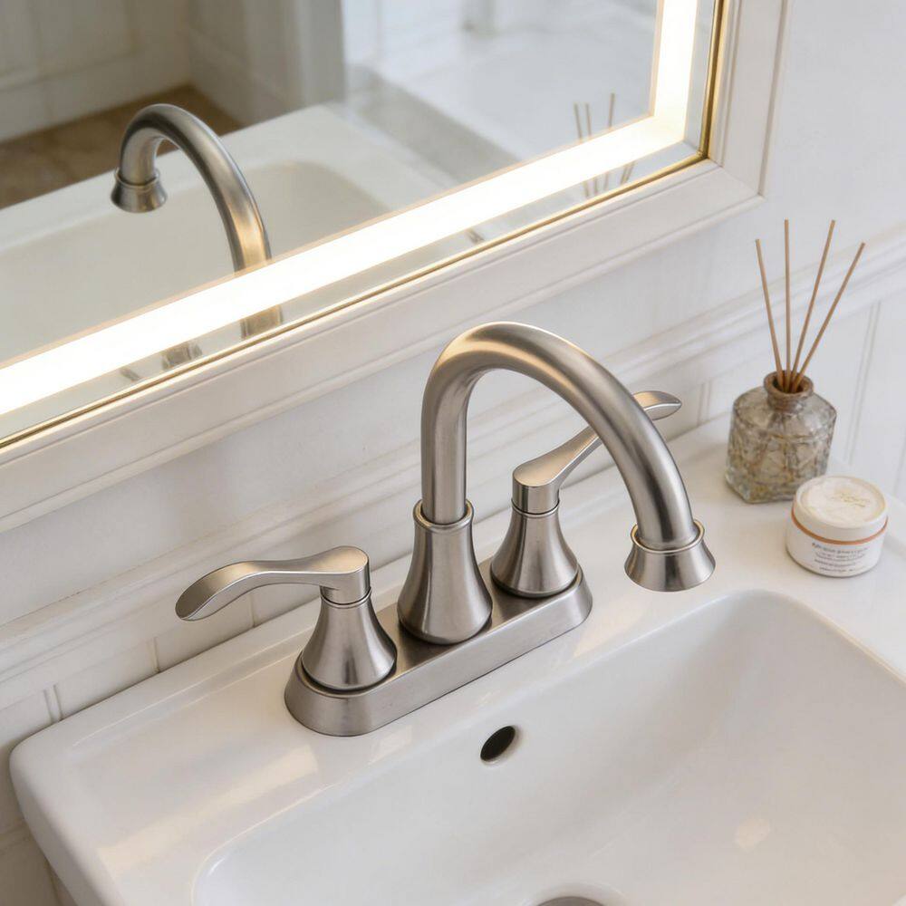 4 in. Centerset Double Handle Bathroom Sink Faucet with 360 Degree High Arc Swivel Spout in Brushed Nickel price history on PriceWatchPro