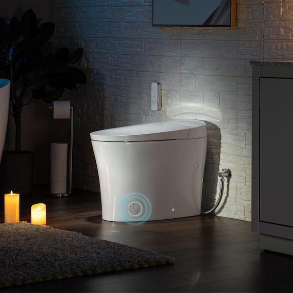 WOODBRIDGE Intelligent Chair Height 1.0 GPF /1.6 GPF Elongated Toilet in White with Auto Flush and Foot Sensor Operation