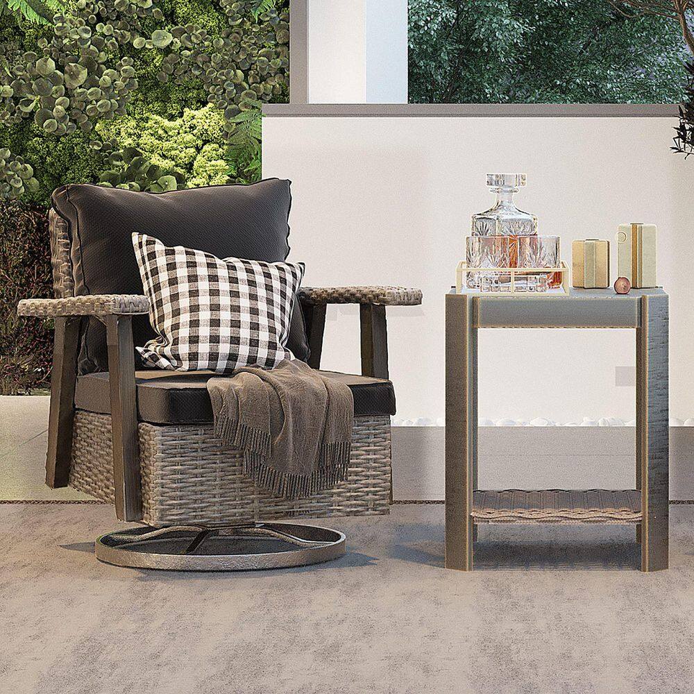 Wicker Swivel Outdoor Lounge Chair with Black Cushions, Side Table price history on PriceWatchPro