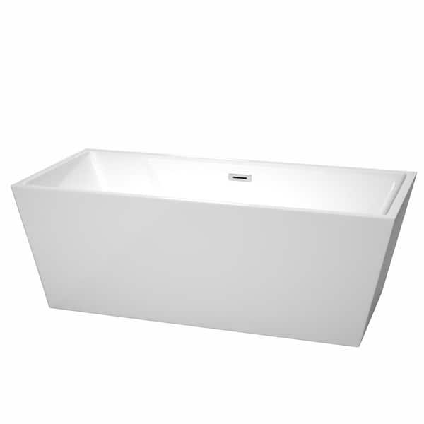 Wyndham Collection Sara 67 in. Acrylic Flatbottom Center Drain Soaking Tub in White