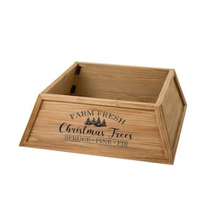 32 in. L Natural Wooden Trapezoid "Farm Fresh" Christmas Tree Collar (KD)
