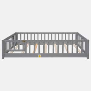 Gray Wood Frame Full Size Platform Bed with Fence without Door