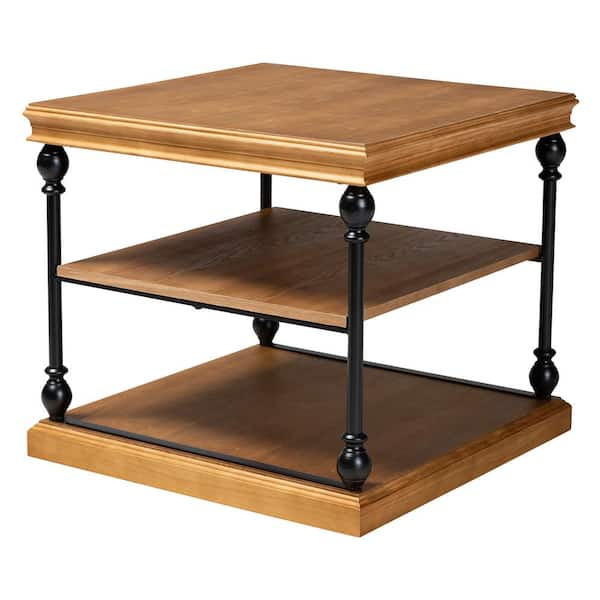 Baxton Studio Sebastian 28.1 in. Oak Brown and Black Square Wood Top End Table