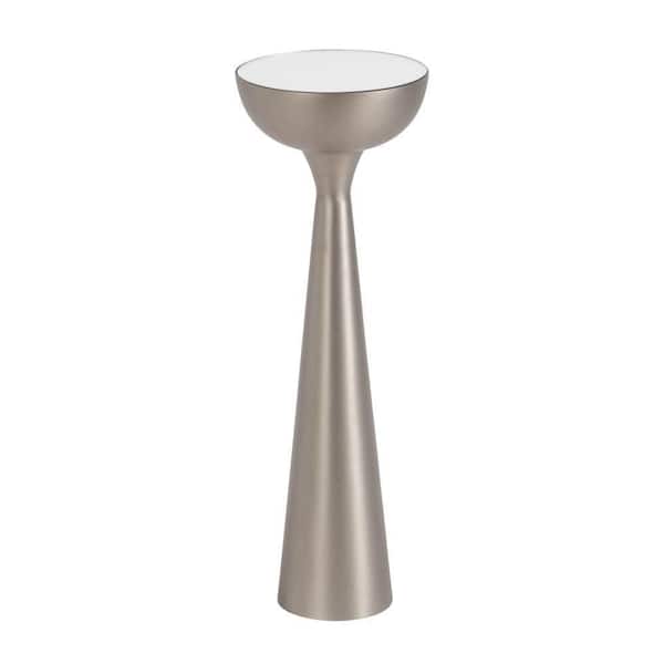 Chandon 8 in. Silver Round Mirror End Table