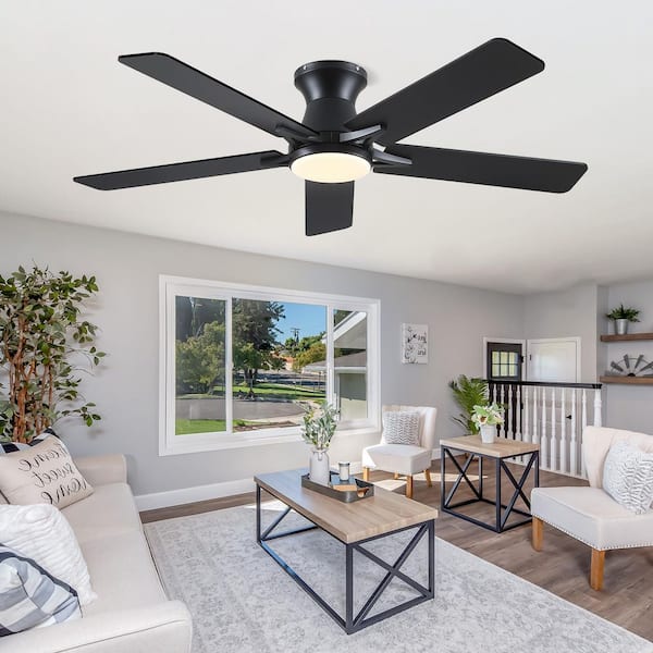 52 in. Indoor/Outdoor Modern Black Ceiling Fan with Dimmable LED 3-Color Light and Remote/APP Control