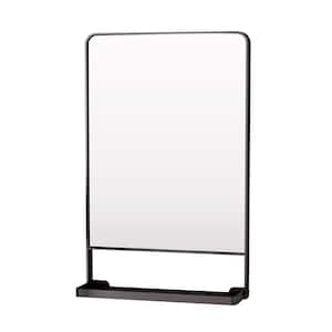 18 in. W x 28 in. H Large Rectangular Framed Metal Wall Bathroom Vanity Mirror with Shelf in Black (Vertical)