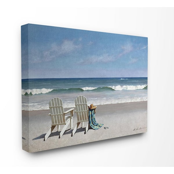 Stupell Industries 16 in. x 20 in. "Two White Adirondack Chairs on the Beach" by Zhen-Huan Lu Canvas Wall Art
