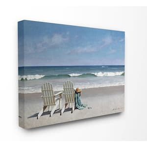 24 in. x 30 in. "Two White Adirondack Chairs on the Beach" by Zhen-Huan Lu Canvas Wall Art
