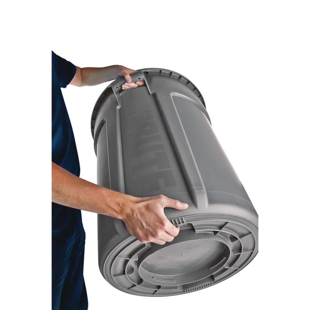 Gray 10-Gallon Round Plastic Commercial Garbage Receptacle