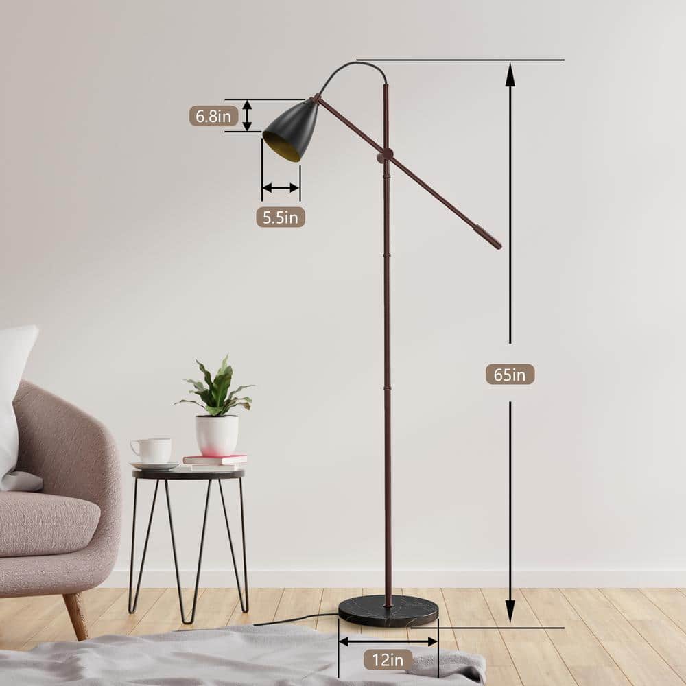 65" Adjustable Black Metal and Marble Arc Floor Lamp