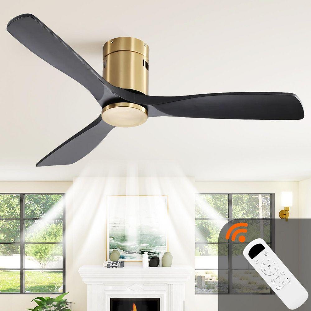 Fan Without Cable Gloweer 52 in. Black Flush Mount Ceiling Fan Without Light, 3 Solid ...