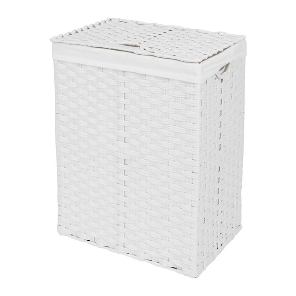 Seville Classics White 24 in. x 18.5 in. x 12.2 in. Plastic Modern Handwoven Rectangle Laundry Room Hamper
