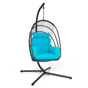 3.6 ft. Free Standing Hanging Folding Egg Chair Hammock with Stand Soft Cushion Pillow Swing Turquoise