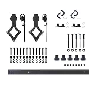 6 ft./72 in. Black Rustic Non-Bypass Sliding Barn Door Hardware Kit Diamond Design Roller for Double Doors