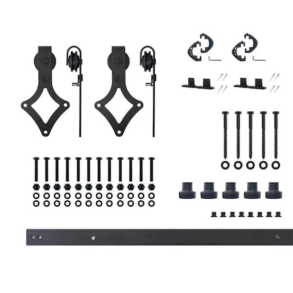6 ft./72 in. Black Rustic Non-Bypass Sliding Barn Door Hardware Kit Diamond Design Roller for Double Doors