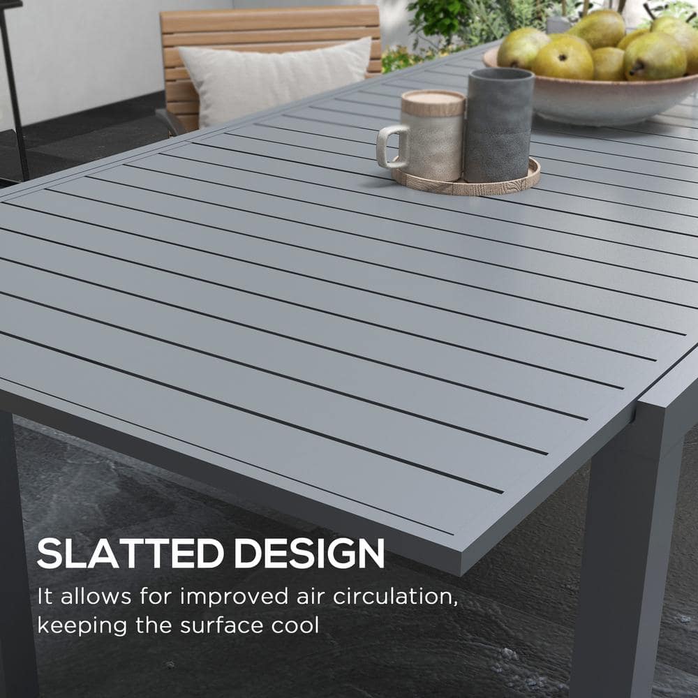 Charcoal Gray Aluminum Expandable Outdoor Dining Table for 6-8