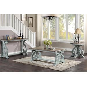 Myrtle 50 in. Oak/Antique Blue Standard Rectangle Wood Console Table with Storage