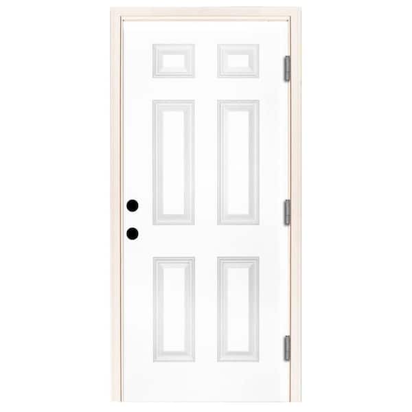 Steves & Sons 36 in. x 80 in. Element Series 6-Panel Wht Primed Steel Prehung Front Door with 36 in. Left-Hand Outswing and 6 in. Wall