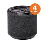 Wet Debris Application Foam Wet/Dry Vac Cartridge Filter for Most 3 to 4.5 Gallon RIDGID Shop Vacuums (4-Pack)