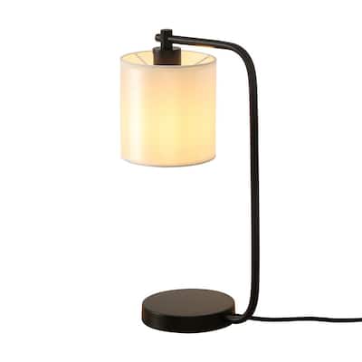 19 in. Black Industrial Iron Desk Lamp with Fabric Shade