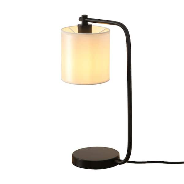 Cedar Hill 19 in. Black Industrial Iron Desk Lamp with Fabric Shade