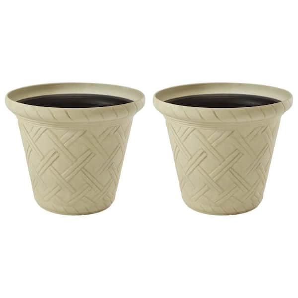 Frenchboro Large Cream Resin Round Planter (22 in. L x 22 in. W x 17.5 in. H) 2 Pack