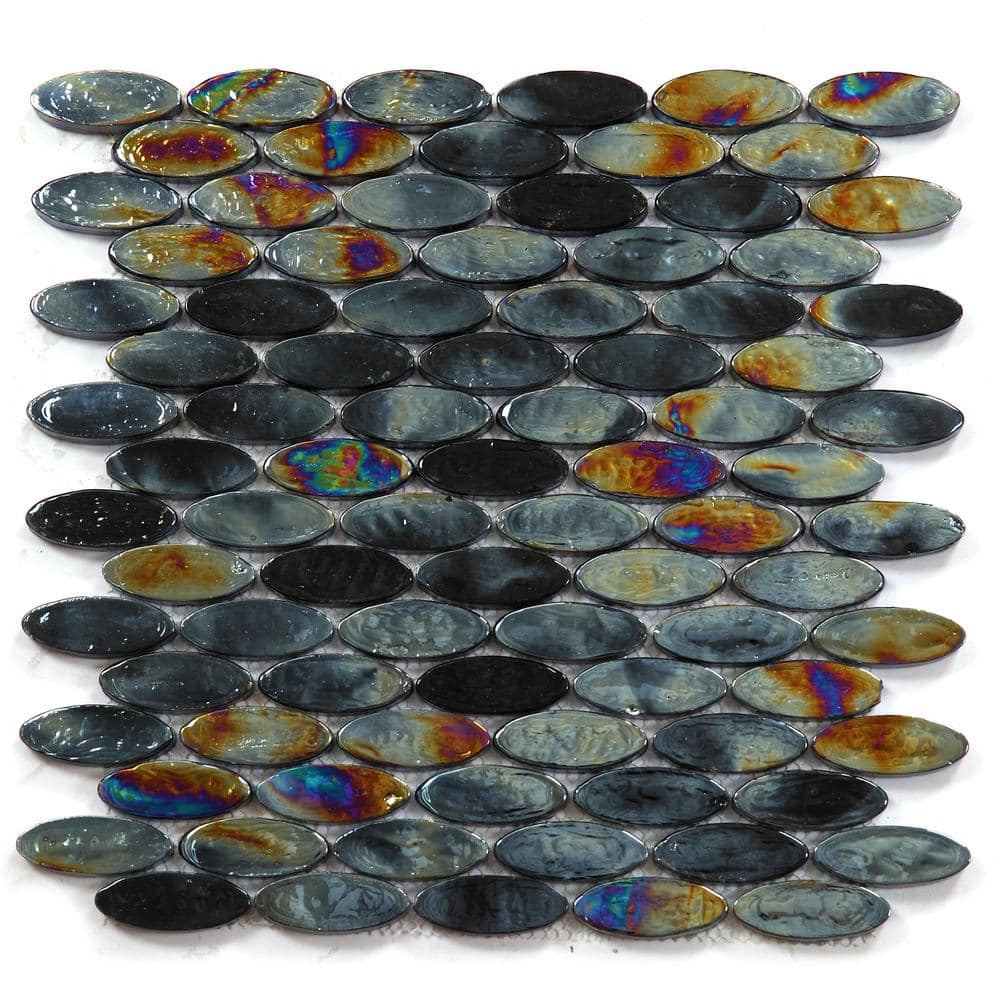 Recycled Black Gray Iridescent 11 in. x 12 in. Oval Shape Glass Mosaic Wall And Pool Tile (13.16 sq. ft./Case) price history on PriceWatchPro