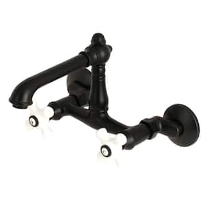 English Country Adjustable Center 2-Handle Wall-Mount Kitchen Faucet in Matte Black