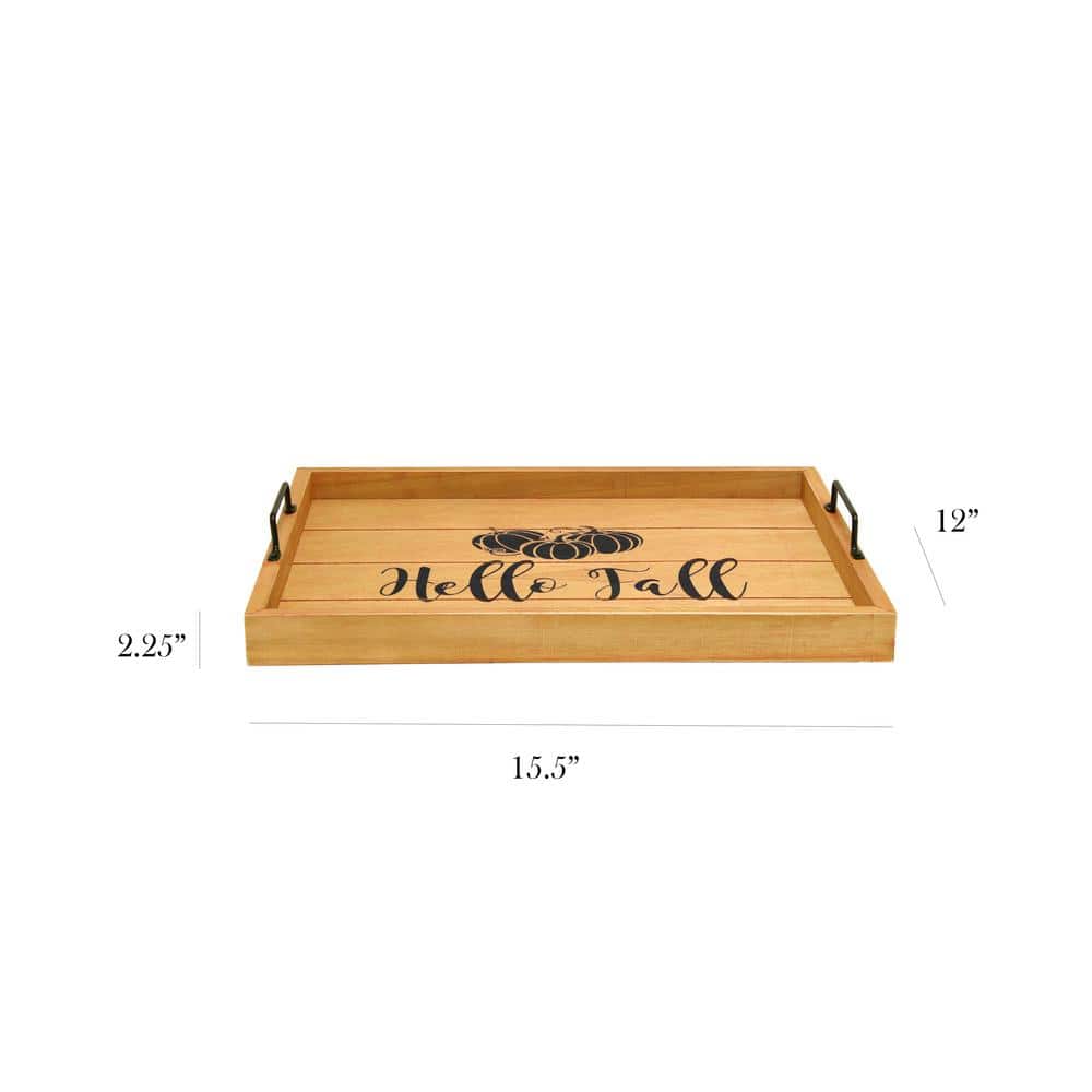 Natural Wood Fall Serving Tray with Black Metal Handles